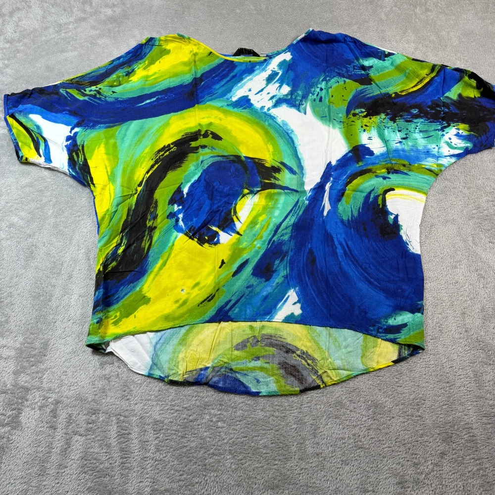 Jams World Top Women Medium Blue Serpentine Abstract Rayon Short Sleeve